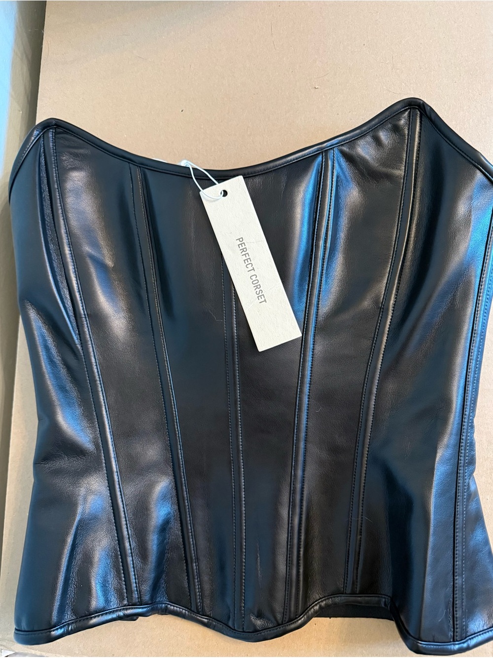 Perfect Corset Black Faux Leather Strapless Corset Top